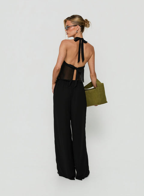 Discover the Finesse Pants Black in womens-regular-pants with mid-rise wide-leg cut back view of model wearing Princess Polly