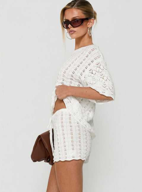 Rheara Knit Tie Waist Shorts White