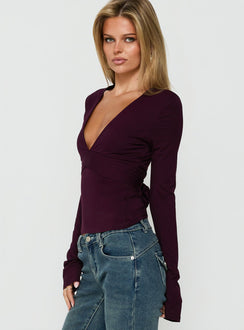 Madelon Long Sleeve Wrap Top Plum