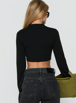 Georgily Funnel Neck Long Sleeve Crop Top Black