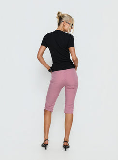 back view of model wearing Princess Polly Rossie Capri Pants Red Gingham Mid Rise Pants 
