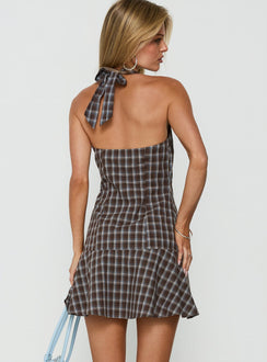 Paytonn Halter Cross Front Mini Dress Check