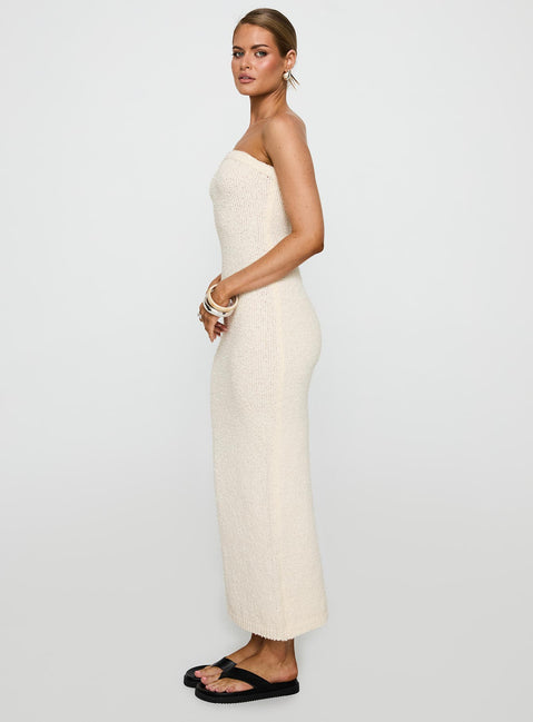Cloud Strapless Boucle Maxi Dress Cream
