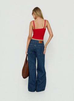 Ramos Low Rise Double Button Wide Leg Jeans Dark Indigo