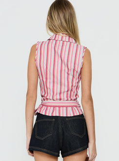 Altheah Tie Side Collared Top Pink Stripe