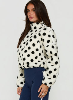 Sammee Polar Fleece Contrast Zip Through Jacket White Polka