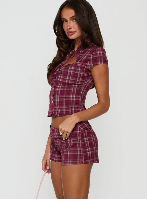 Jaylanni Tailored Shorts Plum Check
