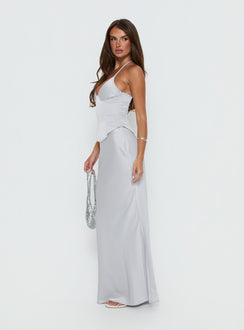 Devotedness Satin Corset Maxi Dress Silver