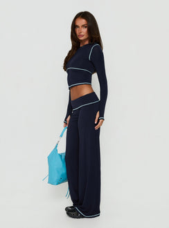 Kimberlyn Jersey Straight Leg Pants Navy