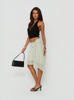 Elegant Ophella Tie Waist Chiffon Midi Skirt Sage womens-skirts side view of model wearing Princess Polly