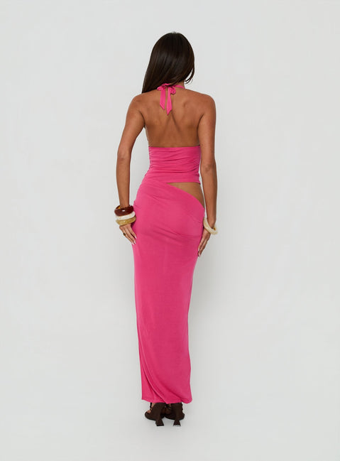 Imeraldia Hardware Halter Maxi Dress Guava
