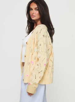 side view of model wearing Princess Polly Daffodil Cardigan Cream Cropped 