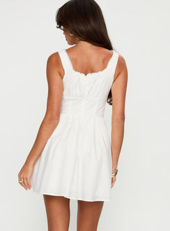 back view of model wearing Princess Polly Chasing Horizons Mini Dress White Scoop Neck 