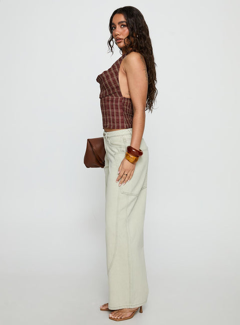 side view of model wearing Princess Polly Amargo Mid Rise Baggy Jeans Sage Wash Mid Rise Jeans Jeans 