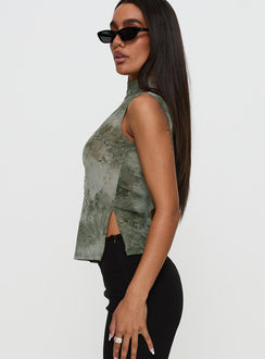 side view of model wearing Princess Polly Nights All Alone High Neck Top Multi Sleeveless High Neck 