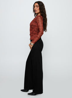 side view of model wearing Princess Polly West End Girl Mid Rise Straight Leg Jeans Washed Black Mid Rise Jeans 