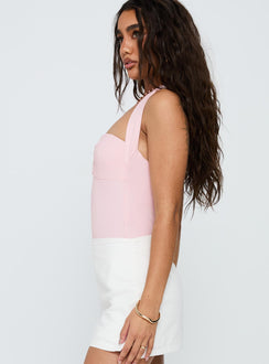 side view of model wearing Princess Polly Swaying Buckle Detail Bodysuit Pink Sleeveless 