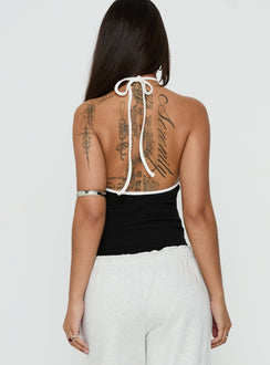 Designed with a sleeveless cut, the Azara Contrast Arrowneck Bodysuit Black / White womens-bodysuit back view of model wearing Princess Polly