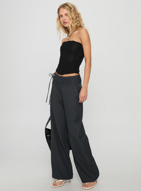 Good Riddance Pleat Tie Slouch Pants Charcoal Petite