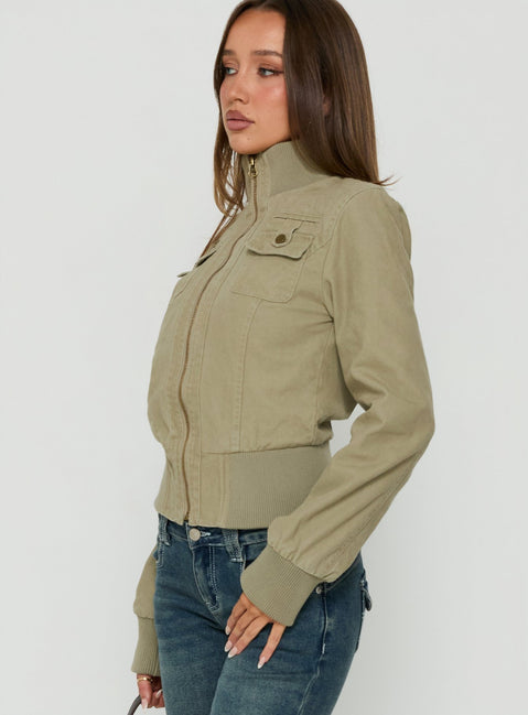 Marykate Funnel Neck Fitted Jacket Khaki
