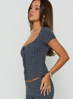 The Real Her Scoop Neck Top Navy Check