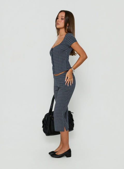 Mayvie Capri Pants Navy Check