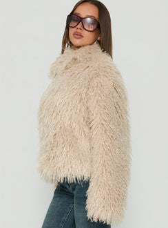 Kaiero Oversized Faux Fur Shag Jacket Cream