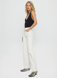 side view of model wearing Princess Polly Henesey High Rise Straight Leg Jeans White Wash High Waisted Jeans 