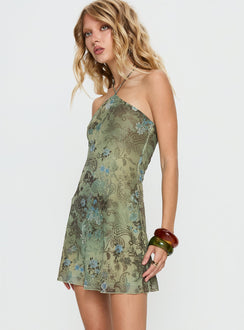 Lanaia Halter Mini Dress Green Paisley