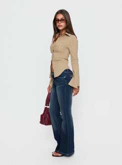 side view of model wearing Princess Polly Zilvia Bootleg Mid Rise Jeans Raw Denim Mid Rise Jeans 