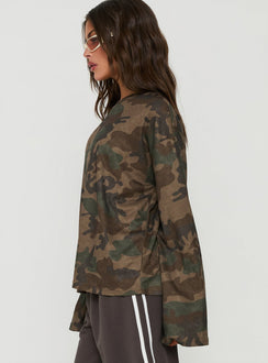 Arlla Waffle Jersey Long Sleeve Top Camo