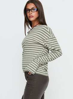 Lenorah Off Shoulder Long Sleeve Top Grey Stripe