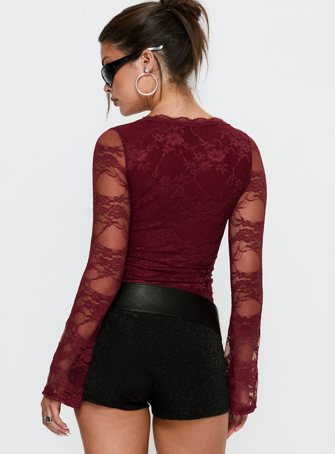 Pitter Long Sleeve Top Burgundy