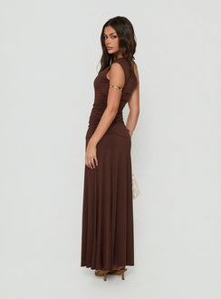 Gwenneth One Shoulder Maxi Dress Chocolate