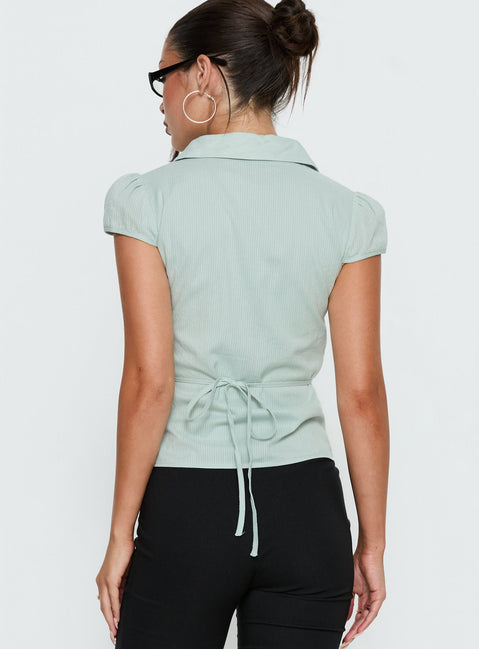 Adulation Ruched Detail Short Sleeve Shirt Green