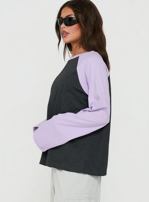 Settle Down Long Sleeve Raglan Top Lilac / Dark Grey