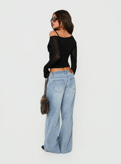 Picco Ultra Low Rise Wide Leg Jeans Light Blue Wash Petite