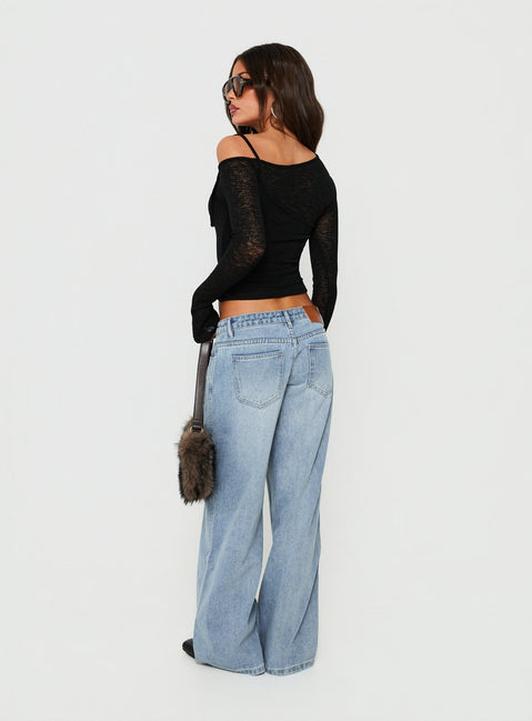 Picco Ultra Low Rise Wide Leg Jeans Light Blue Wash Petite