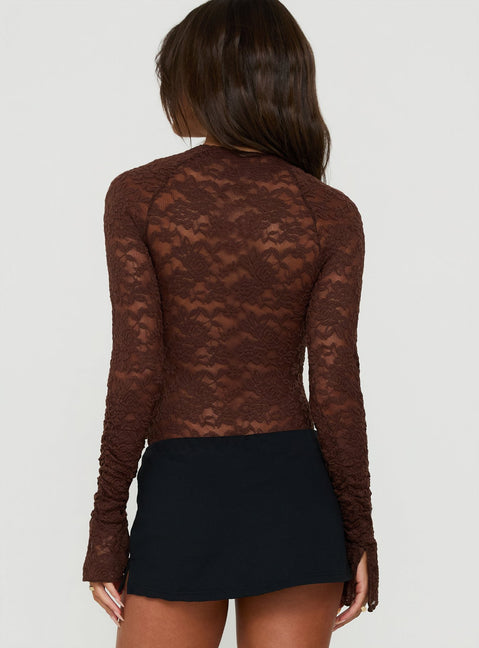 Giallo Long Sleeve Bodysuit Brown