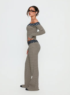 side view of model wearing Princess Polly Virenna Fold Over Pants Black Multi Mid Rise Pants 