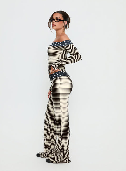 side view of model wearing Princess Polly Virenna Fold Over Pants Black Multi Mid Rise Pants 