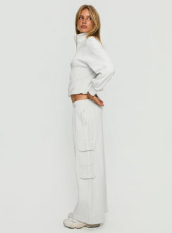 side view of model wearing Princess Polly Rozanna Cargo Sweat Pants Grey Marle Mid Rise Pants 