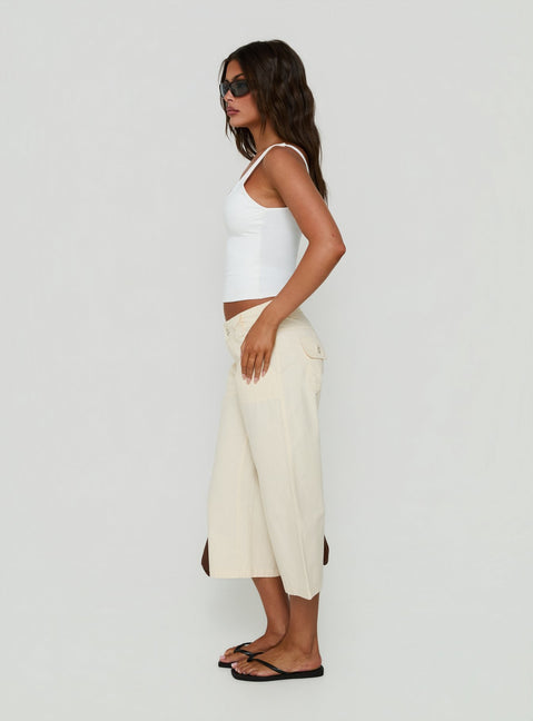 Miska Wide Leg Capri Pants Off White