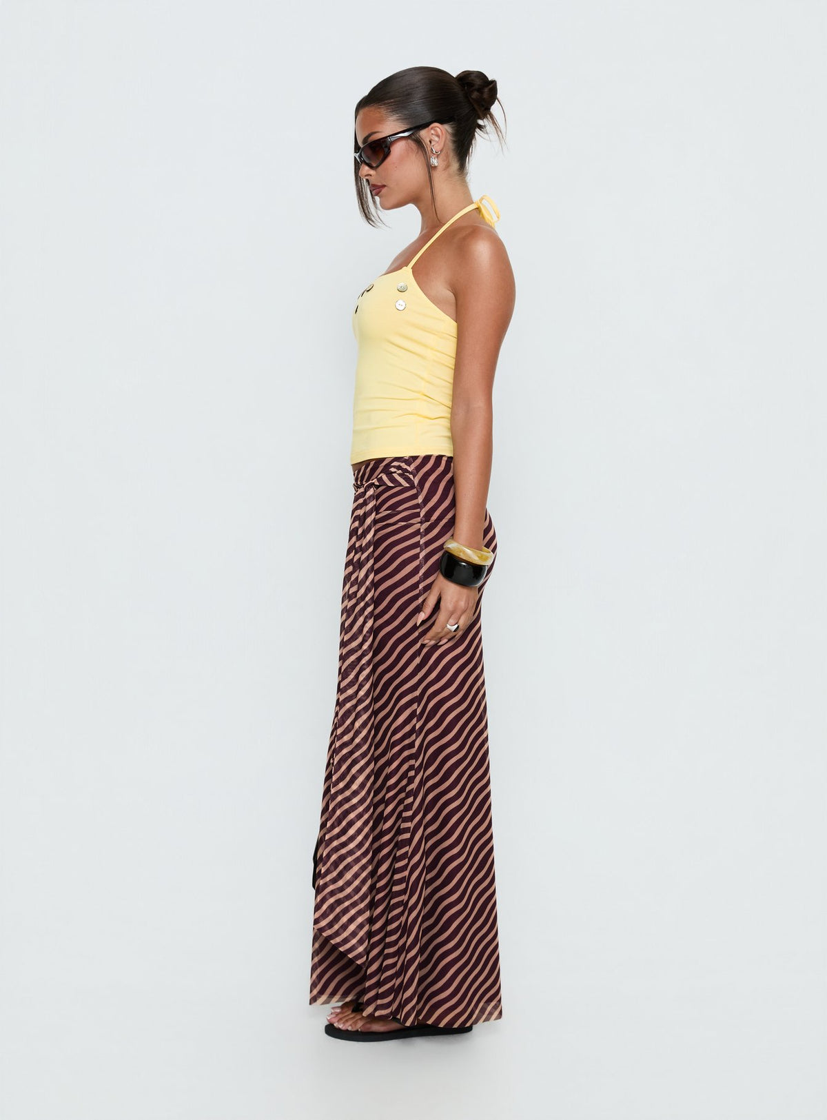 Caviar Tie Maxi Skirt Brown Stripe Tall
