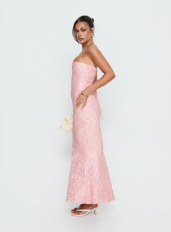 Lips Are Sealed Strapless Lace-Up Back Maxi Dress Pink