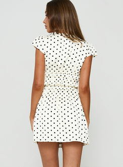 Evangelie Ruched Mini Dress White Polka