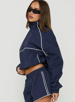 Shayyla Funnel Neck Windbreaker Jacket Navy / White
