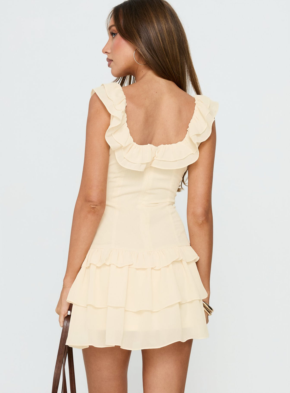 Fawnia Frill Ruched Mini Dress Cream Tall