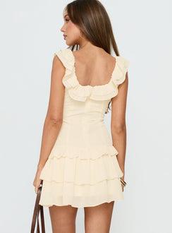 Fawnia Frill Ruched Mini Dress Cream Tall