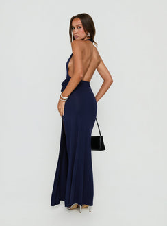 Asmeralda Plunge Low Back Maxi Dress Navy